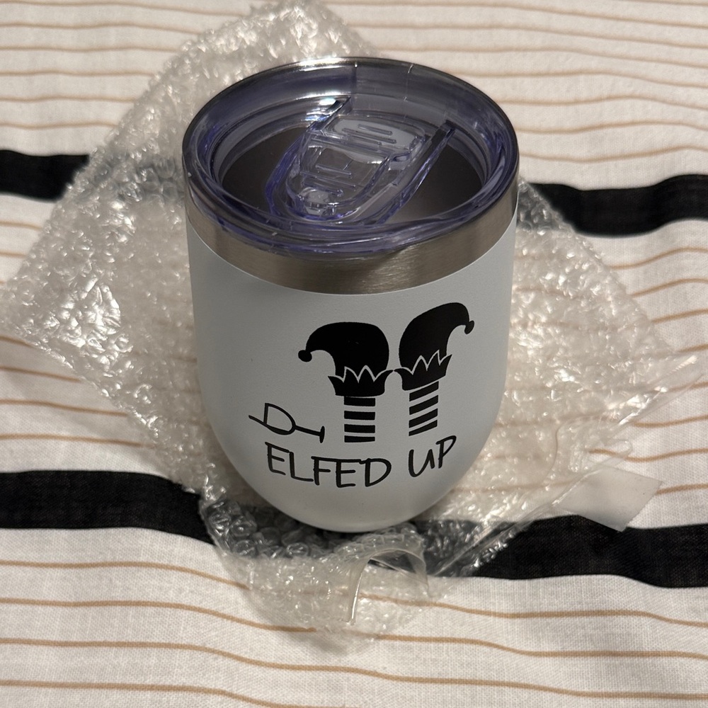 Elfed Up White Tumbler with Lid